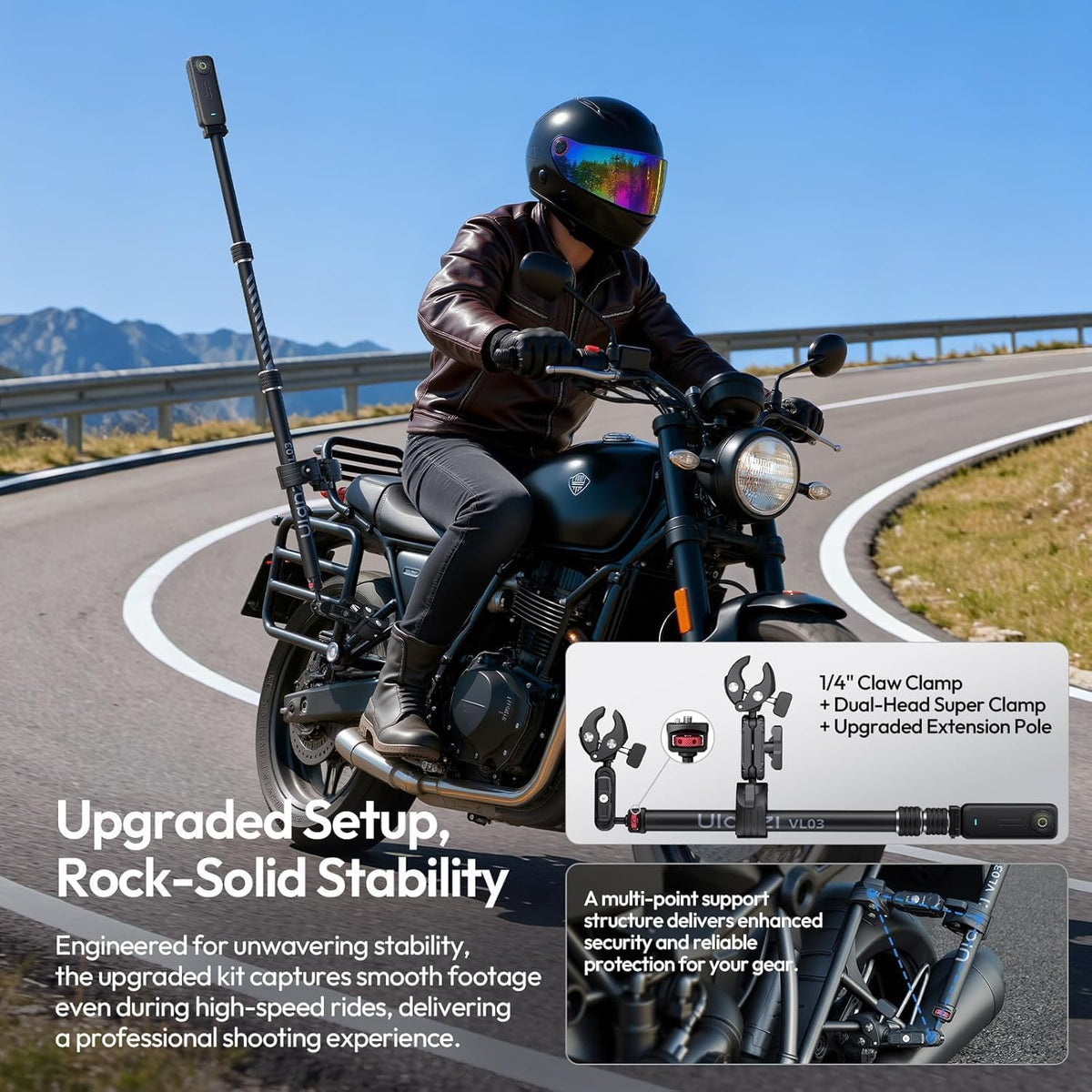ULANZI VL03 Kit de montaje invisible para bicicleta de motocicleta de 40
