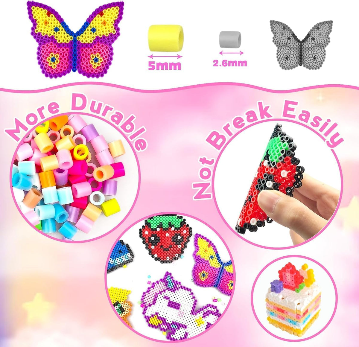 Kit de manualidades de 11000 cuentas fusibles con caja de almacenamiento, 20 colores de cuentas de 0.197 in, tableros de clavijas, papeles de planchar y accesorios. Juego de manualidades para niños y