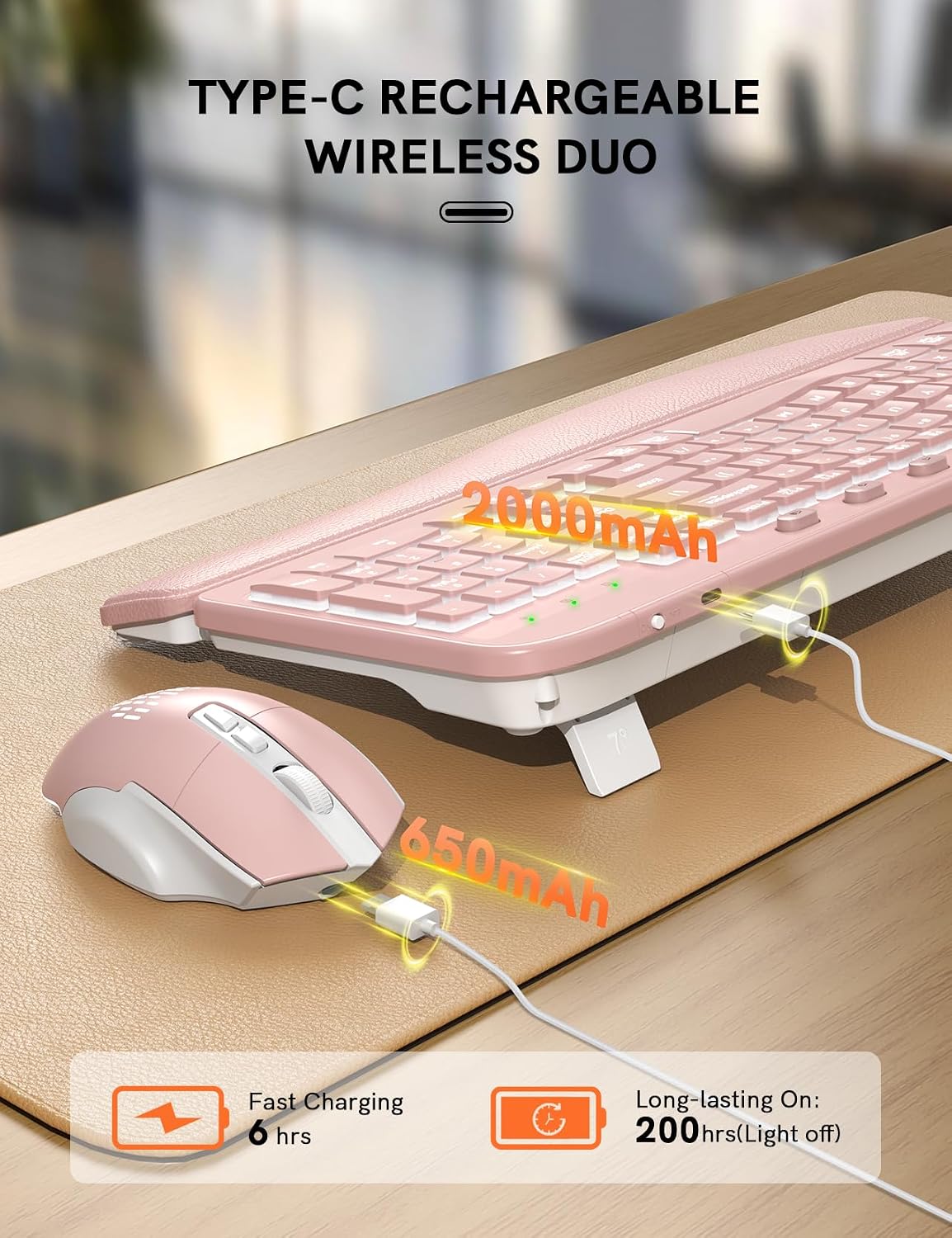 SABLUTE Combo ergonómico de teclado y mouse inalámbricos, teclado W...