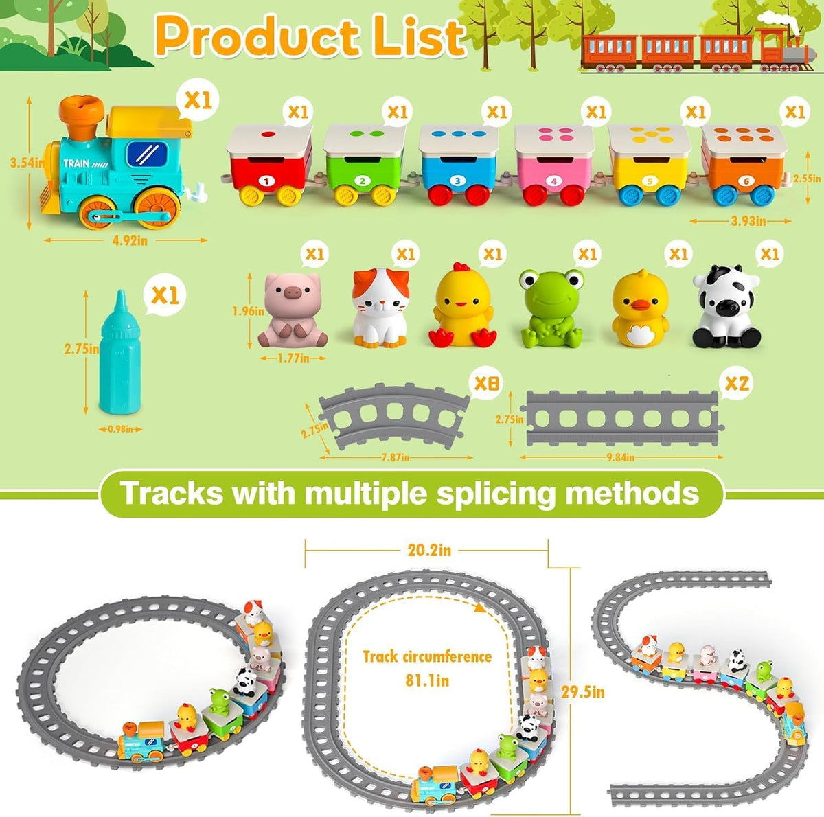 Juguetes de tren de granja para niños pequeños de 1 a 3 años, juego de tren