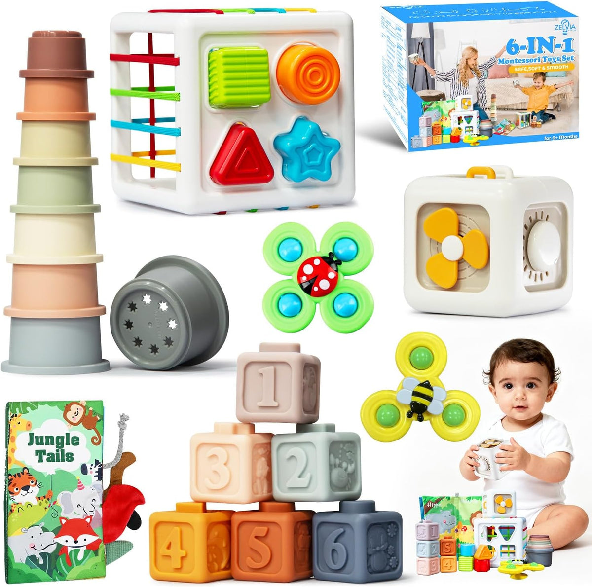 Juguetes Montessori 6 en 1 para bebés de 6 a 36 meses