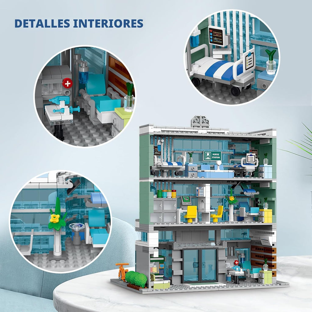 NEWABWN City Hospital Building Set 1350pc LED Lighting Modular Architecture