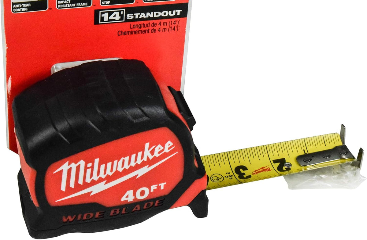 Milwaukee 48-22-0240 Cinta métrica de hoja ancha de 40 pies x 1.3 pulgadas (paquete individual)