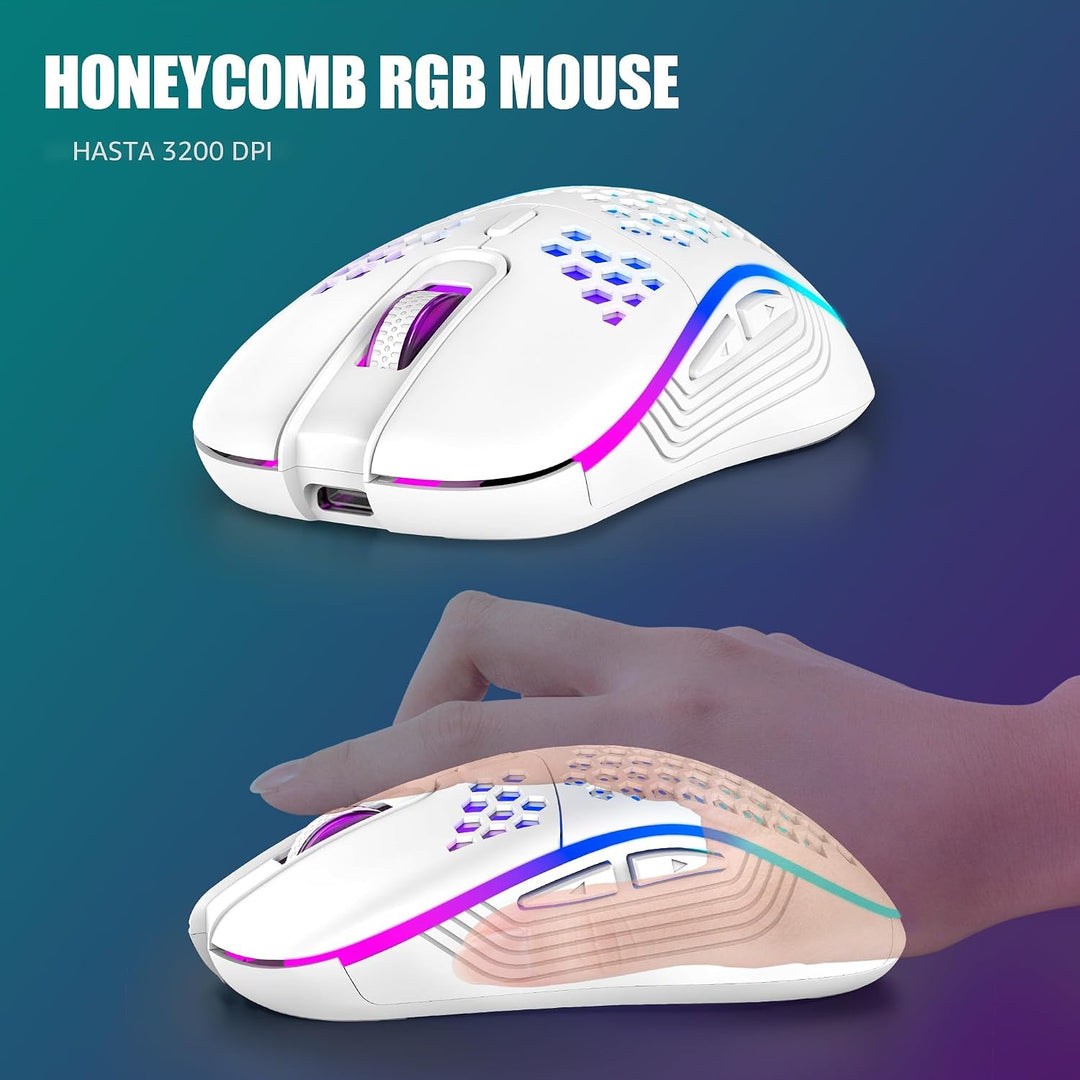 RedThunder K84 Combo de Teclado y Mouse Inalámbrico, Batería Recarg...