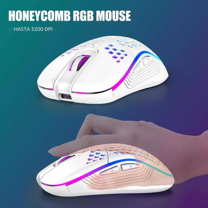 RedThunder K84 Combo de Teclado y Mouse Inalámbrico, Batería Recarg...