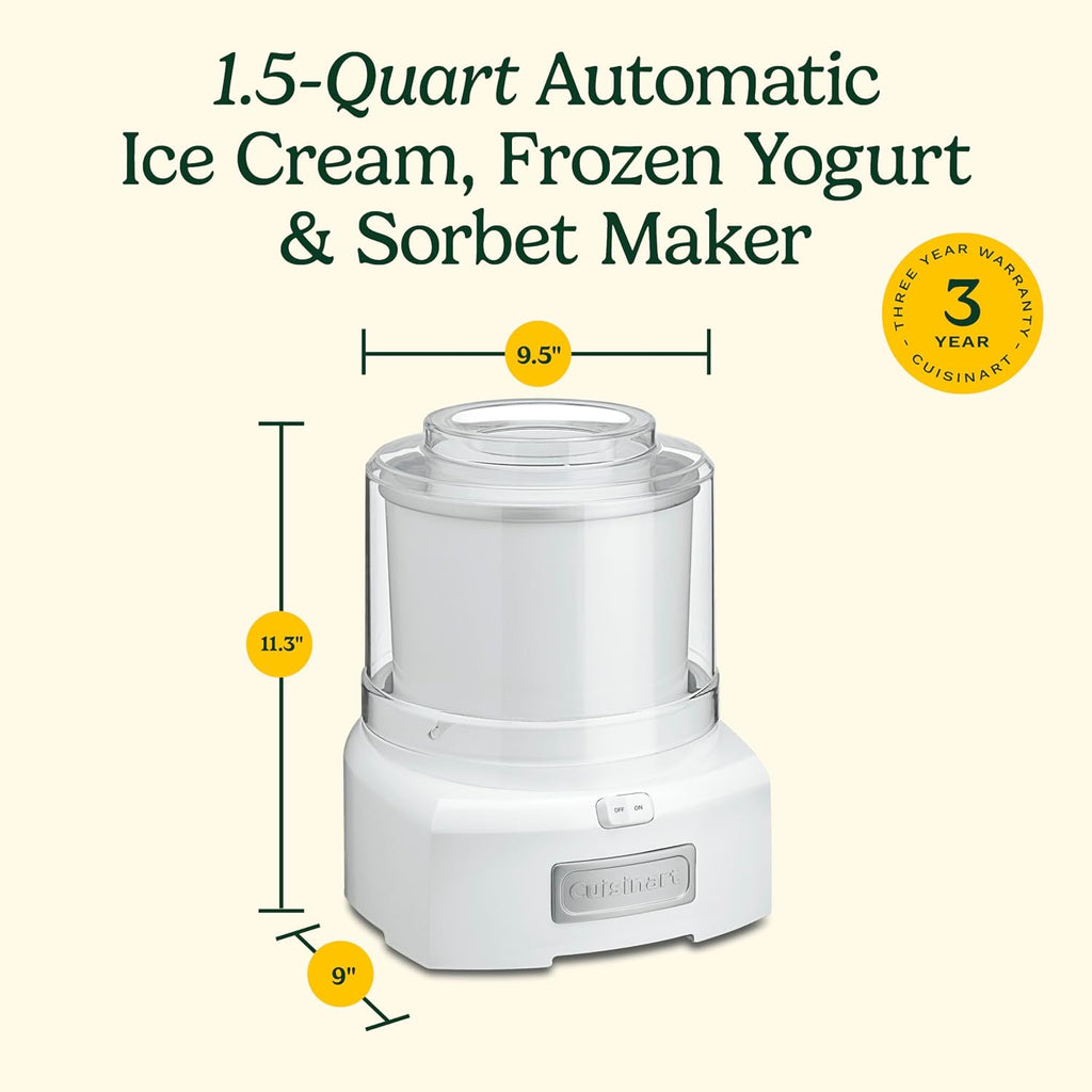 Cuisinart Máquina para hacer helados, máquina de doble aislamiento de 1.5 cuartos de galón, máquina para sorbete y yogur congelado, lista en 20 minutos, ICE-21RP1, rojo