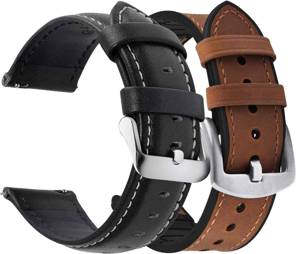 Fullmosa Correa de reloj de cuero de liberación rápida de 0.787 in, correa de reloj de cuero y silicona de 0.787 in, hebilla marrón+negra, Classic