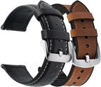Fullmosa Correa de reloj de cuero de liberación rápida de 0.787 in, correa de reloj de cuero y silicona de 0.787 in, hebilla marrón+negra, Classic