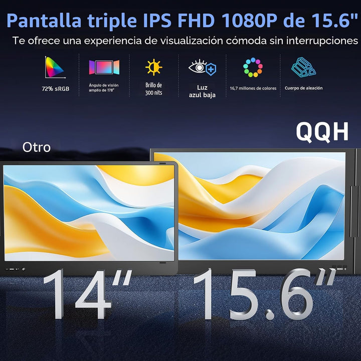 QQH Extensor de pantalla para laptop, monitor portátil triple de 15...