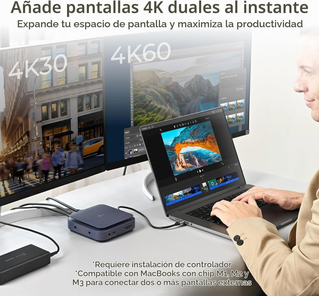 j5create Base USB-C 11 en 1 - Pantalla HDMI 4K dual, USB-A x 2, USB-C x 2