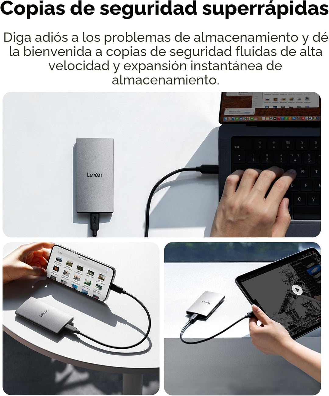 Lexar ES3 1TB SSD externo, USB 3.2 Gen2 SSD portátil, PSSD hasta 10...