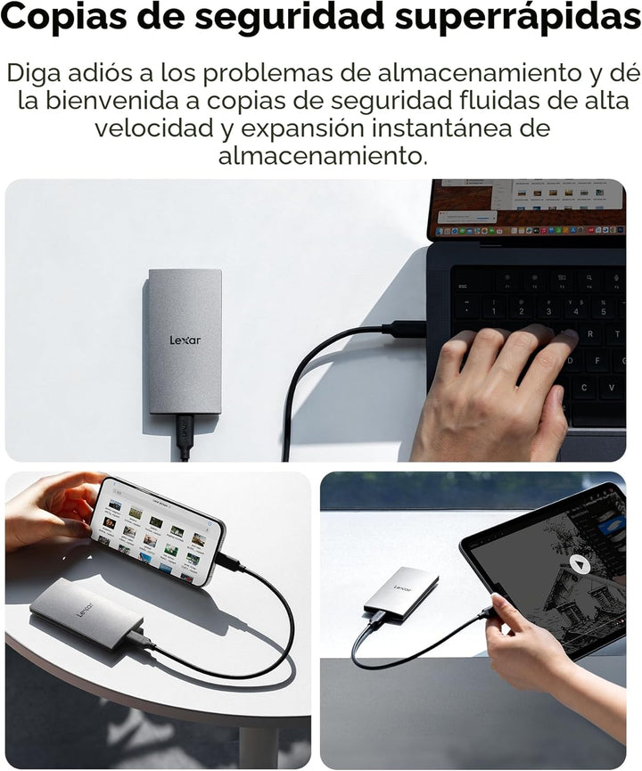 Lexar ES3 1TB SSD externo, USB 3.2 Gen2 SSD portátil, PSSD hasta 10...