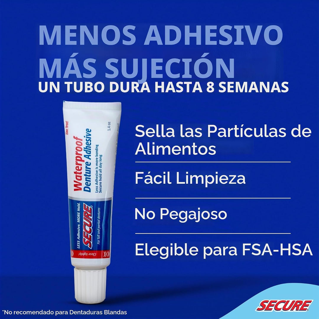 Secure Adhesivo para Dentaduras Impermeable - Sin Zinc - Extra Fuer...