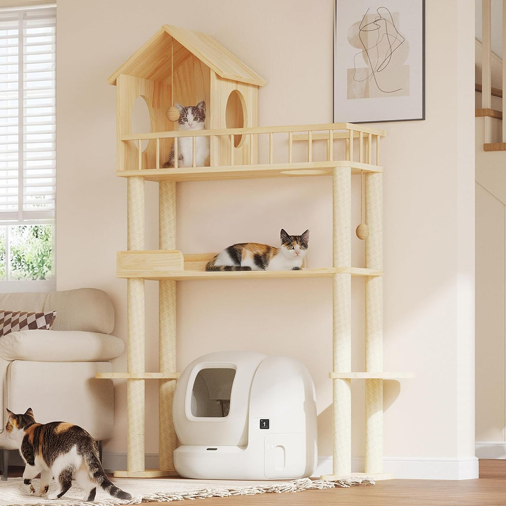 Torre para gatos de 60 pulgadas para caja de arena automática