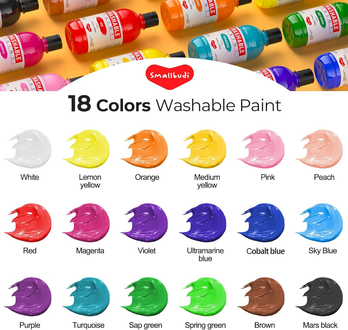 Juego de pintura lavable de 18 colores para niños