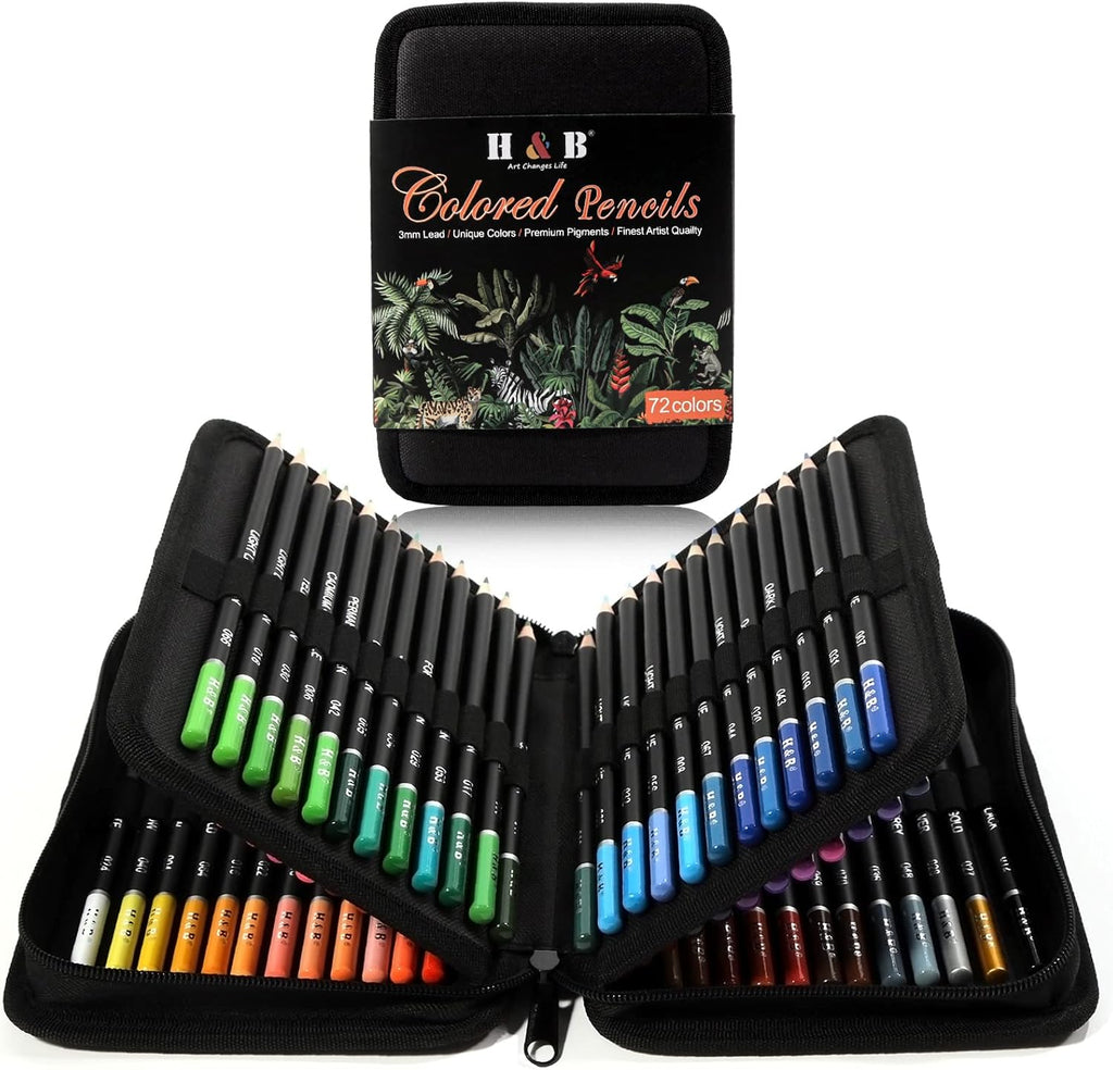 H & B - Juego de 72 lápices de colores, suministros de arte a base de aceite con núcleo suave para adultos y principiantes, ideal para bocetos y sombreado, juego de lápices de dibujo profesional