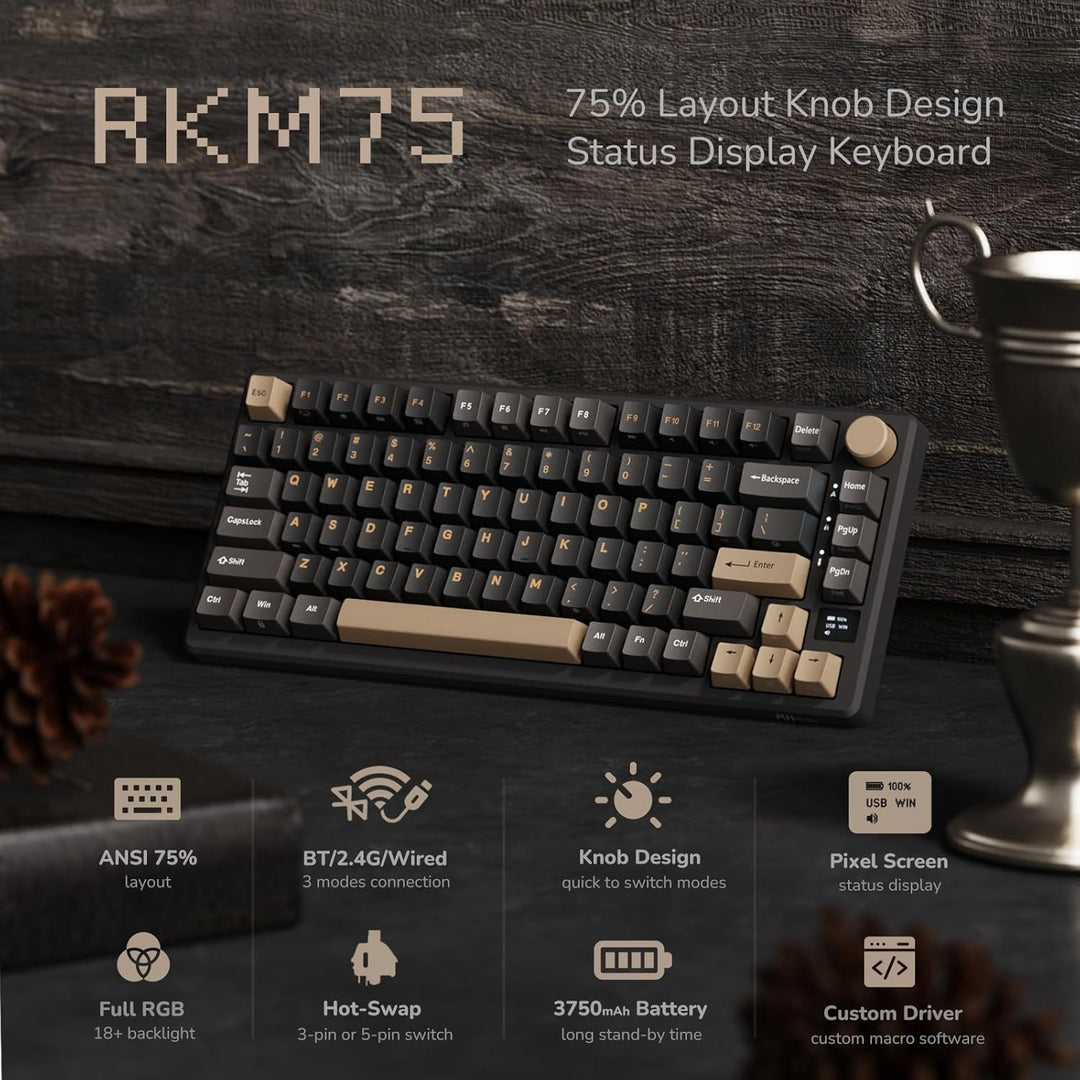 RK ROYAL KLUDGE Teclado Mecánico Inalámbrico M75 2.4Ghz\/BT5.1\/USB...
