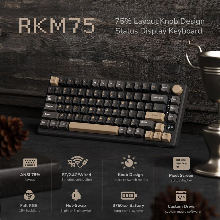 RK ROYAL KLUDGE Teclado Mecánico Inalámbrico M75 2.4Ghz\/BT5.1\/USB...