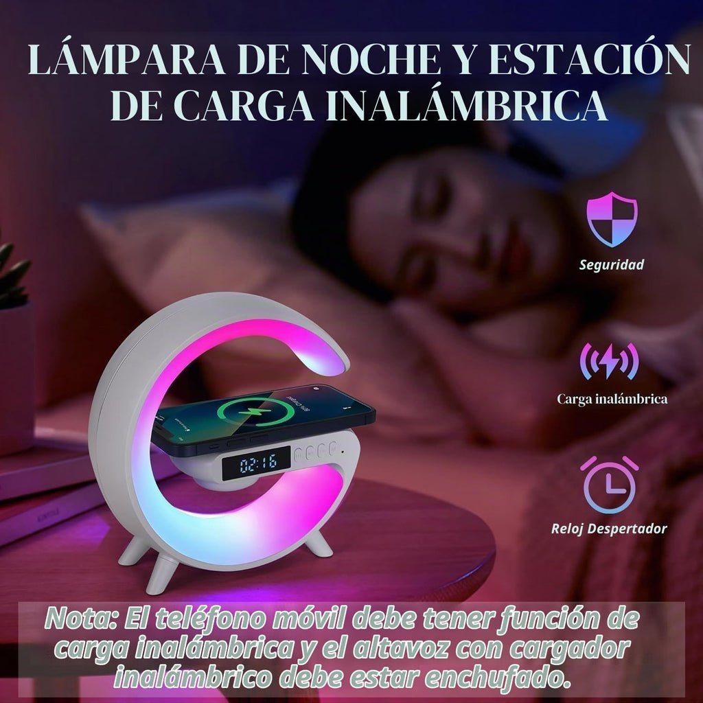 Lámpara Mini altavoz inalámbrico con lámpara Bluetooth, lámpara de ambiente, carga inalámbrica, reloj despertador, lámpara de mesa LED inteligente, luz nocturna, regalos de cumpleaños para niñas y niños de 4 a 12 años (negro)