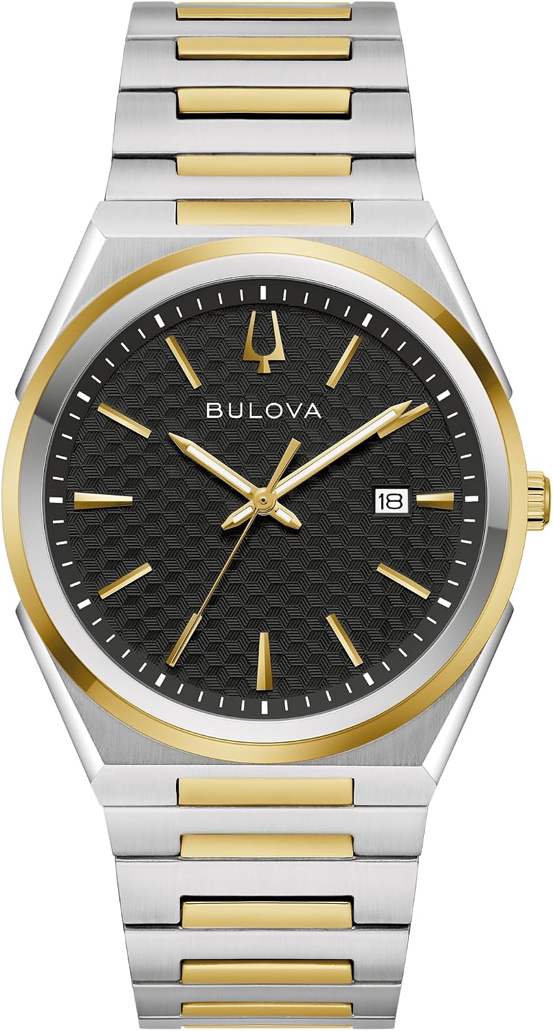 Reloj Bulova para Hombre Dress Classic de Cuarzo bicolor en Acero Inoxidable, Esfera con Patrón, 39 mm