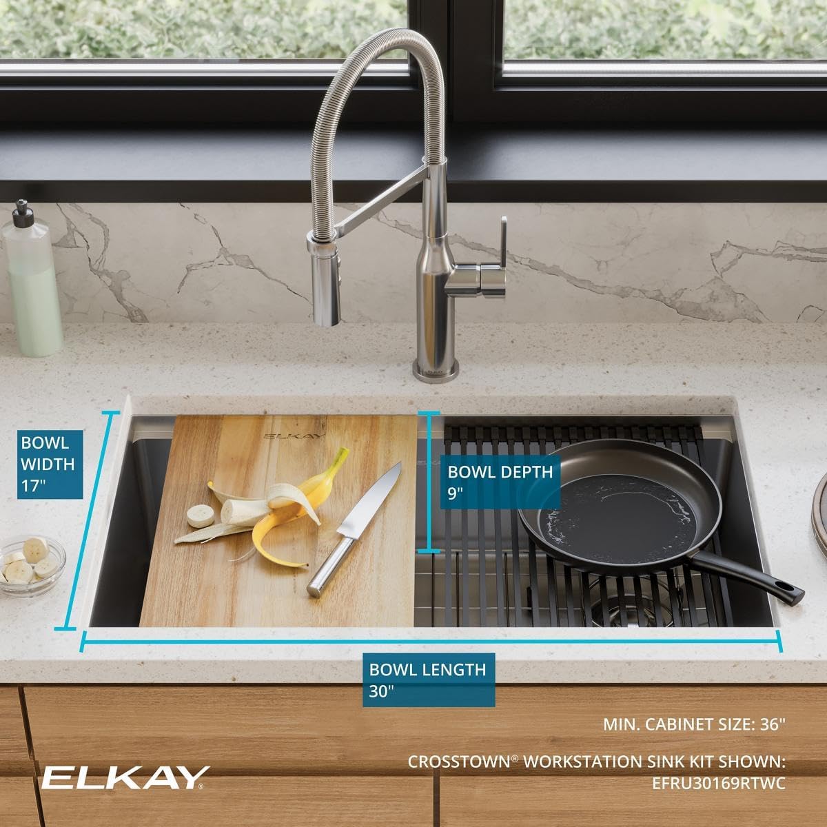 Elkay Fregadero de estación de trabajo EFRU30169RTWC, 31-1/2", calibre 16