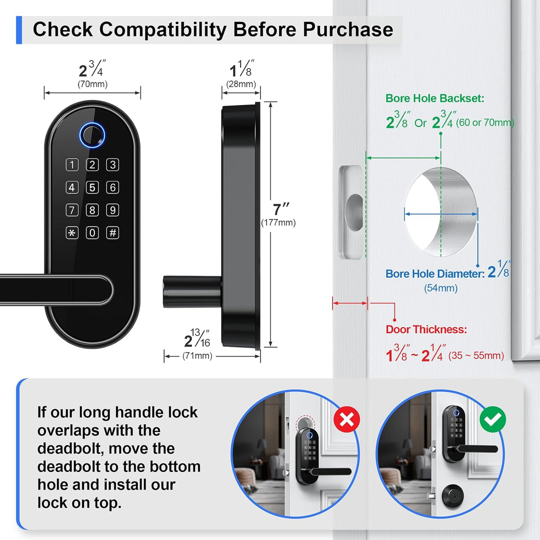 Cerradura inteligente de huellas dactilares Bluetooth con mango y t...