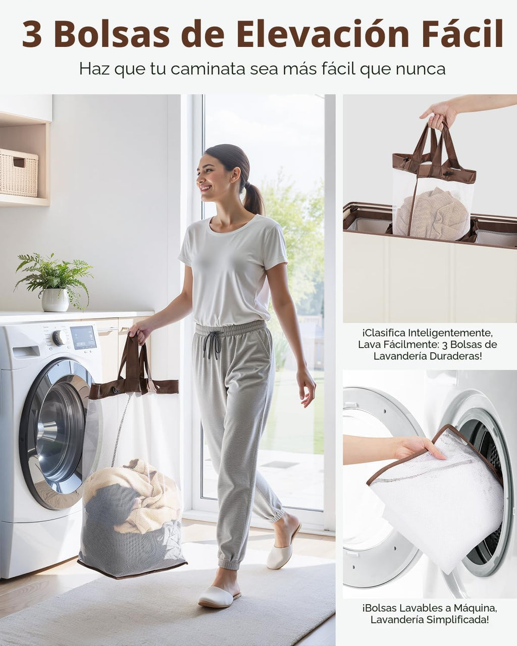 SOLEDI Cesta de Ropa Sucia de 180L de 3 Secciones, Cesta de Ropa Sucia Extra Grande con Tapa, Cesta de Ropa Sucia con Asa Resistente, Organizador de Cesta Grande para Cuarto de Lavado, Dormitorio