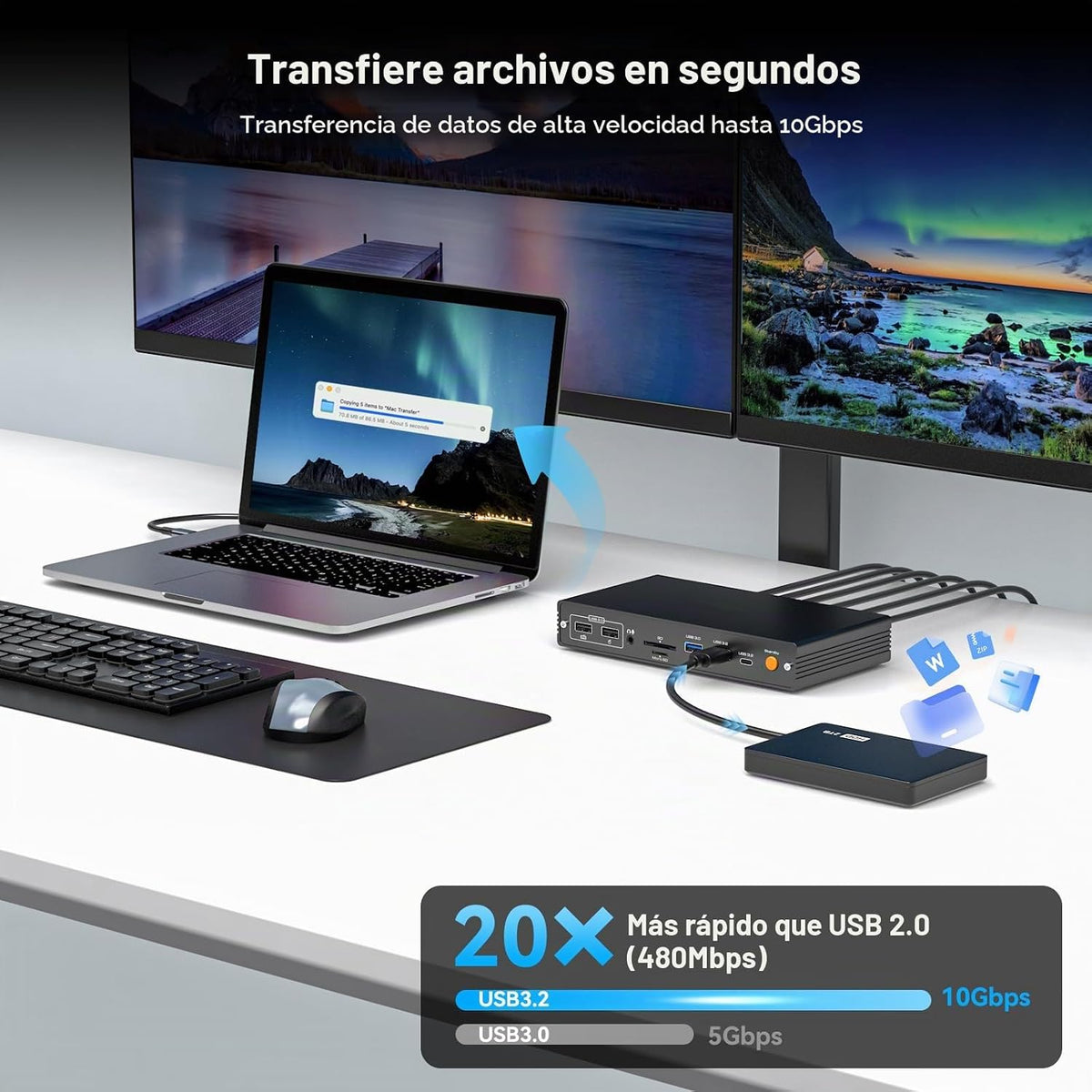 Estación de acoplamiento DisplayLink 4 monitores, estación de acoplamiento