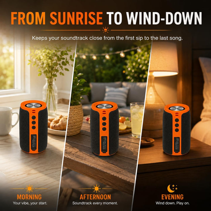 Altavoz Bluetooth Musibaby M68, 12W, IPX5, FM, USB AUX, Naranja Neg...