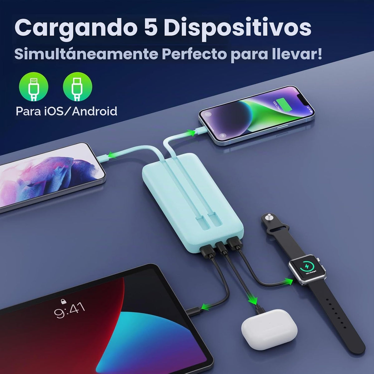 Cargador Portátil PowerBank 40,800mAh con Cables Integrados, Carga...