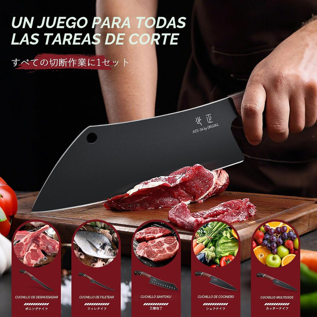 Juego de Cuchillos de Cocina DRGSKL con Bolsa - Set de 6 Piezas para Chef con Mango de Madera
