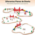 SainSmart Jr. Juego de Tren de Madera para Niños Pequeños - Vías de Madera de Doble Cara Compatible con Brio, Thomas, Melissa y Doug - Expandible, Cambiable - Tren de Juguete de Madera para Niños de 3