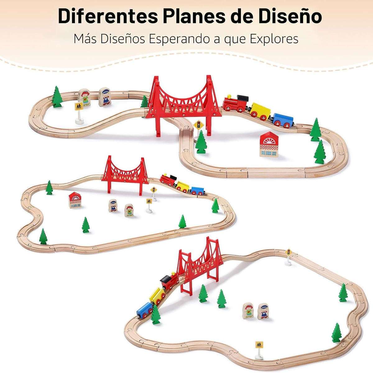 SainSmart Jr. Juego de Tren de Madera para Niños Pequeños - Vías de Madera de Doble Cara Compatible con Brio, Thomas, Melissa y Doug - Expandible, Cambiable - Tren de Juguete de Madera para Niños de 3