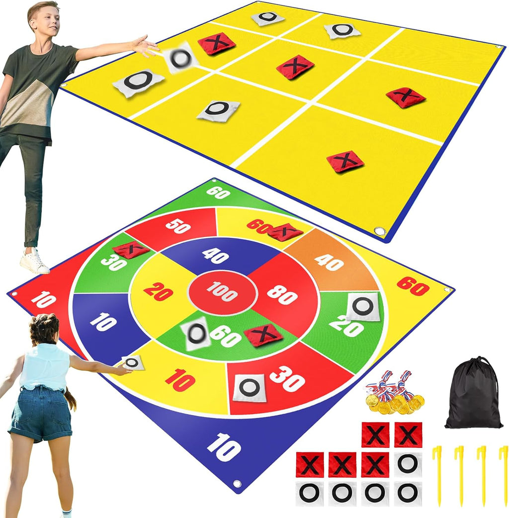 Juego gigante 2 en 1 para lanzar bolsas de frijoles de Pascua y grandes juegos al aire libre para niños adultos - 4.5 pies gigantes exteriores para césped, campamento, campo, día de juegos para niños,