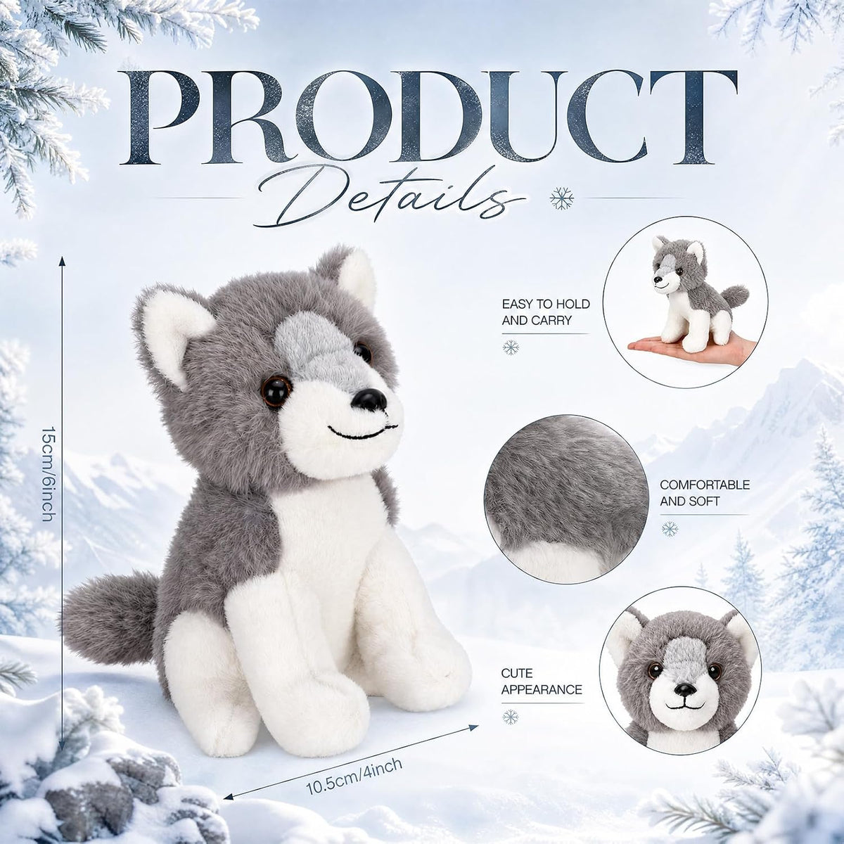 Juguete de peluche de lobo de 12 piezas, animal de peluche de