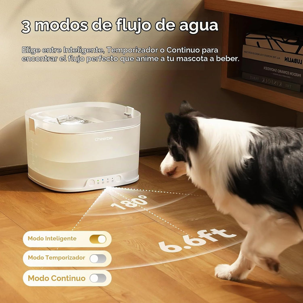 Cheerble Fuente de agua para perros sin bombeos, fuente inalámbrica para mascotas, funciona con pilas, dispensador automático de agua D1 Pro de 4 l/135 oz para perros, bandeja de acero inoxidable con