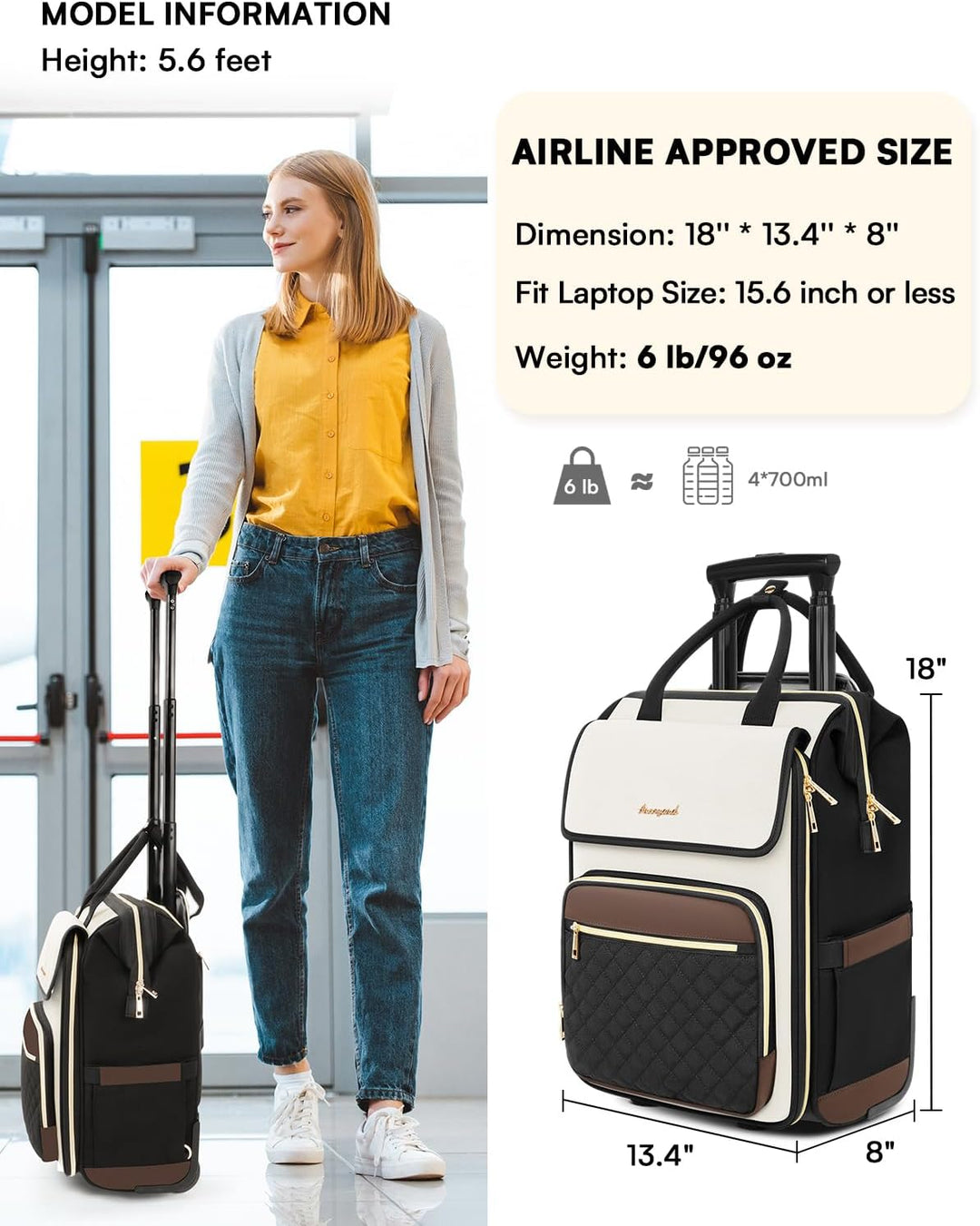 Mochila rodante Arcoyard para mujeres, mochila rodante para portáti...