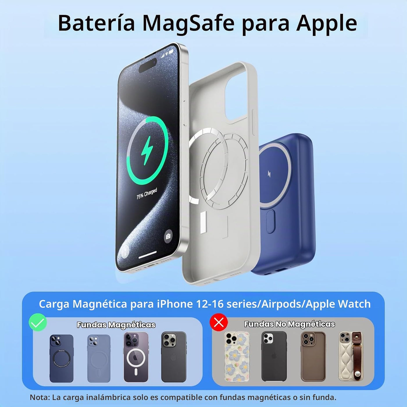 Cargador portátil magnético para iPhone y iWatch, cargador de bater...