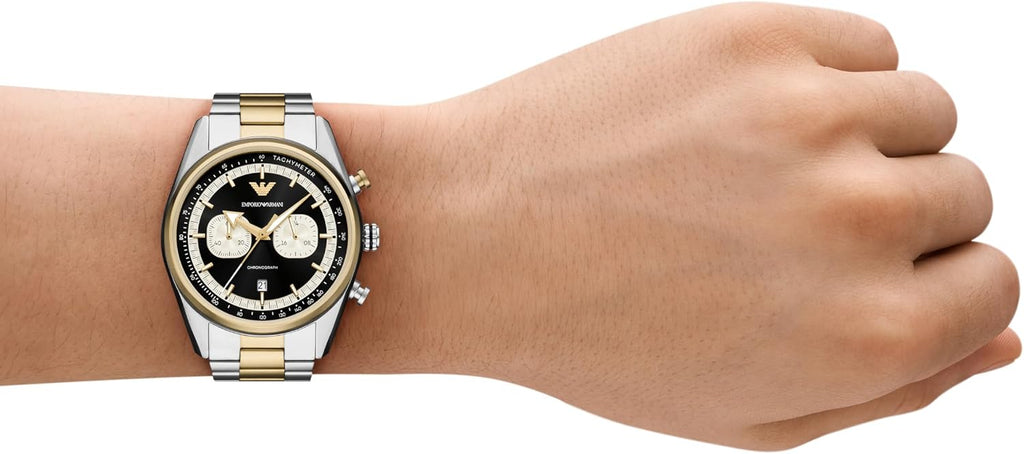 Emporio Armani Reloj cronógrafo para hombre con correa de acero inoxidable o cuero; reloj de vestir para hombre