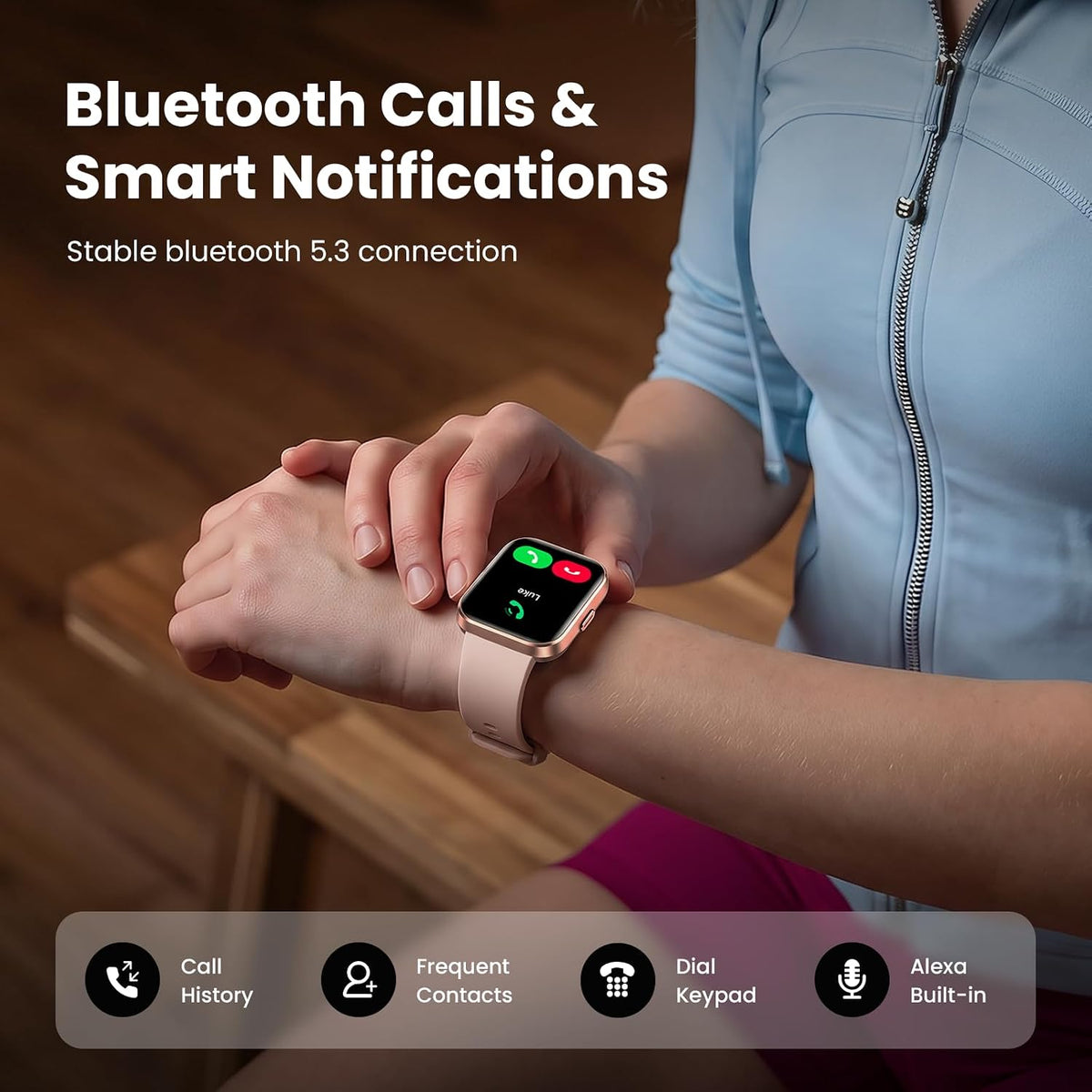 Relojes inteligentes para mujer Android iPhone, reloj inteligente HD de 1.8 pulgadas con Alexa integrado, llamadas Bluetooth, IP68 impermeable, batería de 7 días