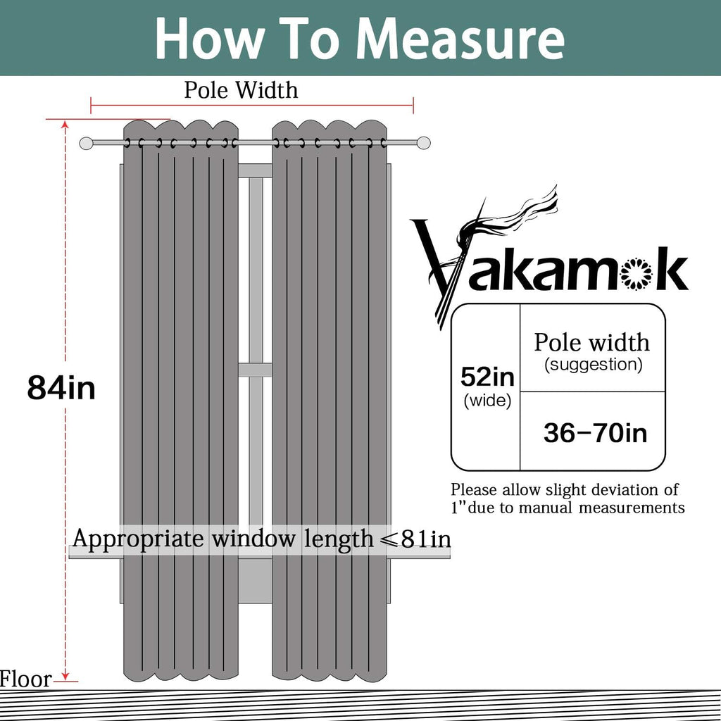 Yakamok - Paneles de cortina 100% opacas de 84 pulgadas, 52 pulgadas de
