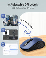 TECKNET Ratón Bluetooth recargable, [USB + BT5.0 + BT3.0], mouse in...