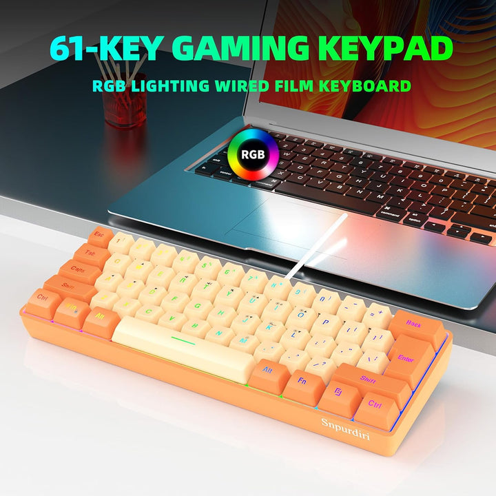 Snpurdiri - Teclado para videojuegos 60% con cable, retroiluminado...
