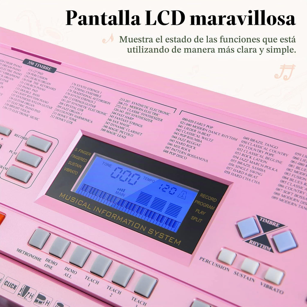 Eastar Kit de piano de teclado electrónico de 61 teclas para principiantes, piano electrónico digital para niños con soporte, banco, soporte de música y micrófono, rosa, instrumento musical, regalos de cumpleaños para niños, niñas e hija