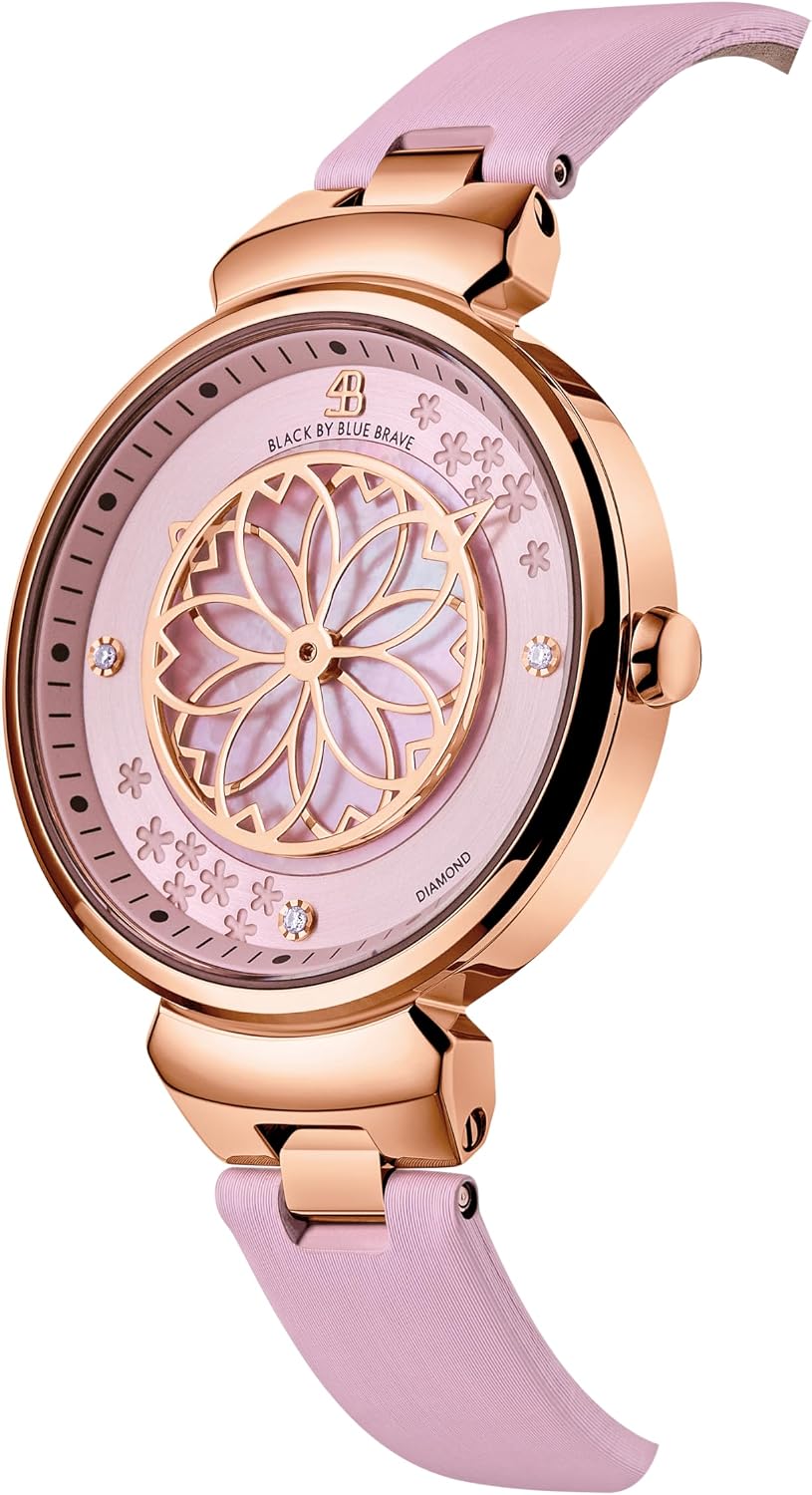Relojes de Mujer Flor de Cerezo Reloj de Mujer Esfera de Madreperla Reloj de Dama con Correa de Cuero Forma de Pétalo Sakura Relojes de Flor de Cerezo para Mujeres Cristal de Zafiro para Durabilidad y