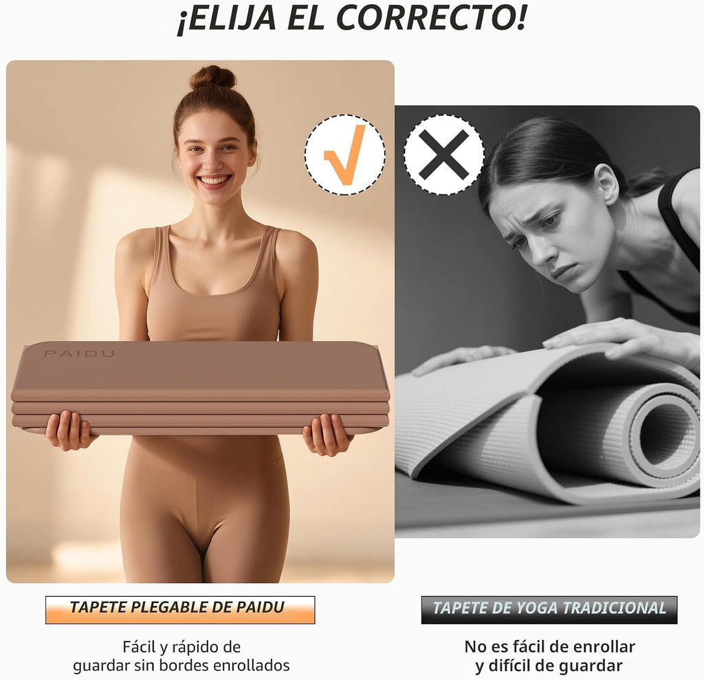 PAIDU Esterilla de yoga plegable para fitness, extra gruesa de 2/5 pulgadas (0.394 in) | TPE antideslizante certificado SGS | 75 x 26 pulgadas extra larga | portátil y fácil de almacenar | para yoga