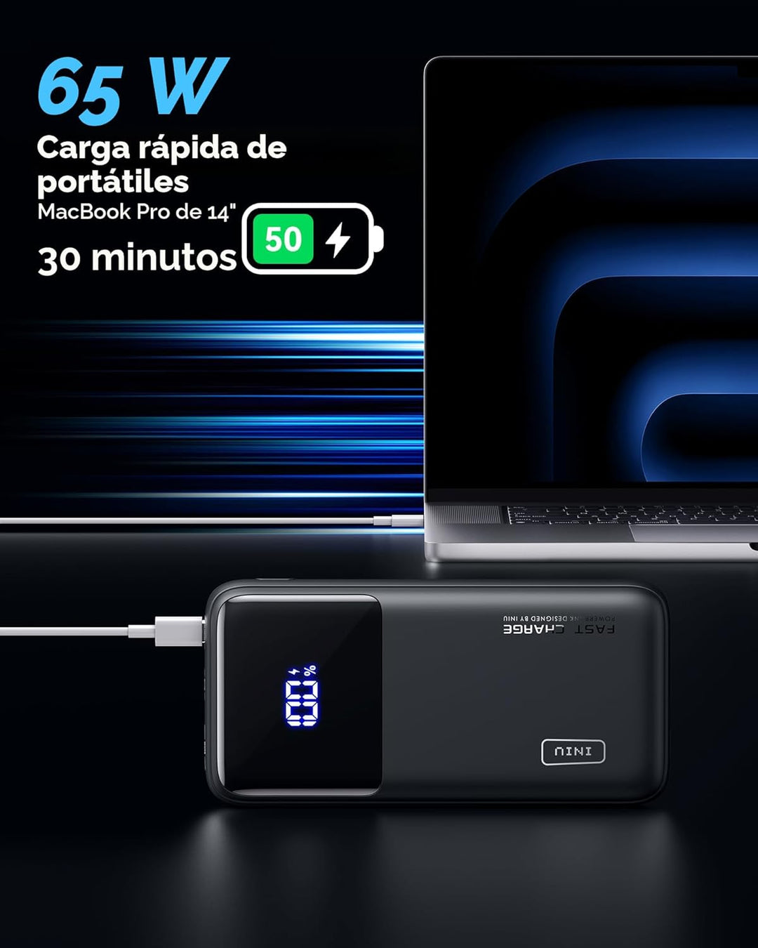 INIU Cargador Portátil, 20000mAh 65W Batería Externa Compacta USB C...