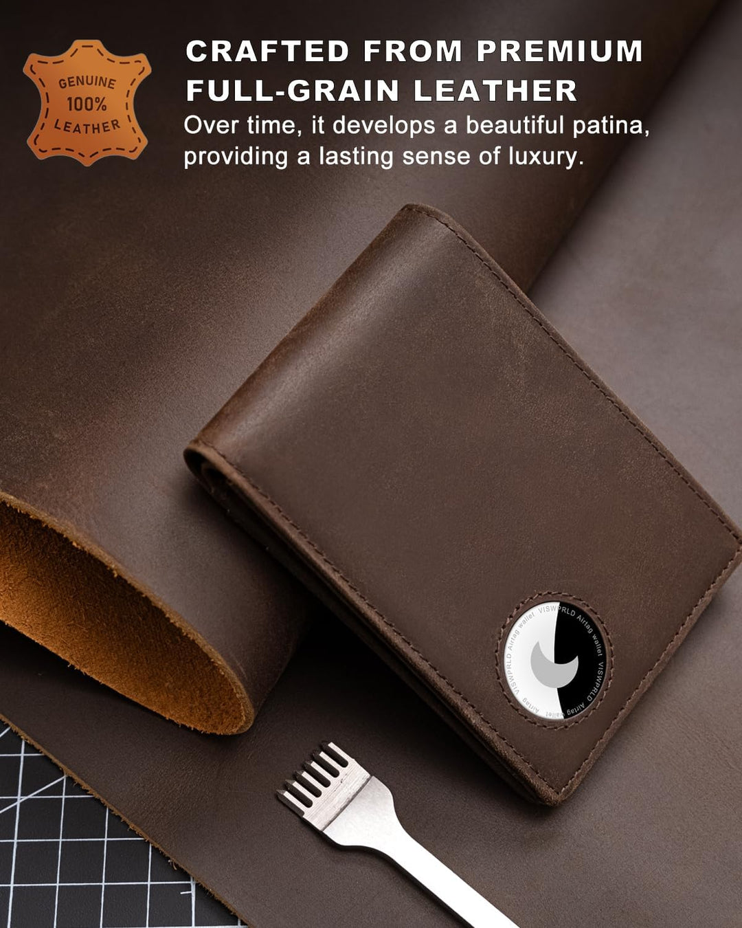 BROSHOPP Billetera Airtag para hombres, billetera bifold de cuero d...