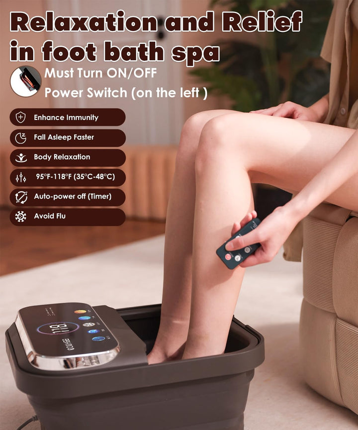 OOAMBB Spa de pies plegable con calor, burbujas, control de tempera...