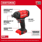 CRAFTSMAN V20 Cordless Drill Set y Impact Driver, Includes 2Ah Battery y Charger, Power Tool Set con 1700 RPM 1/2 en. Power Drill, 1800 Torque 1/4 en. Impact Screwdriver, LED (CMCK201D1)